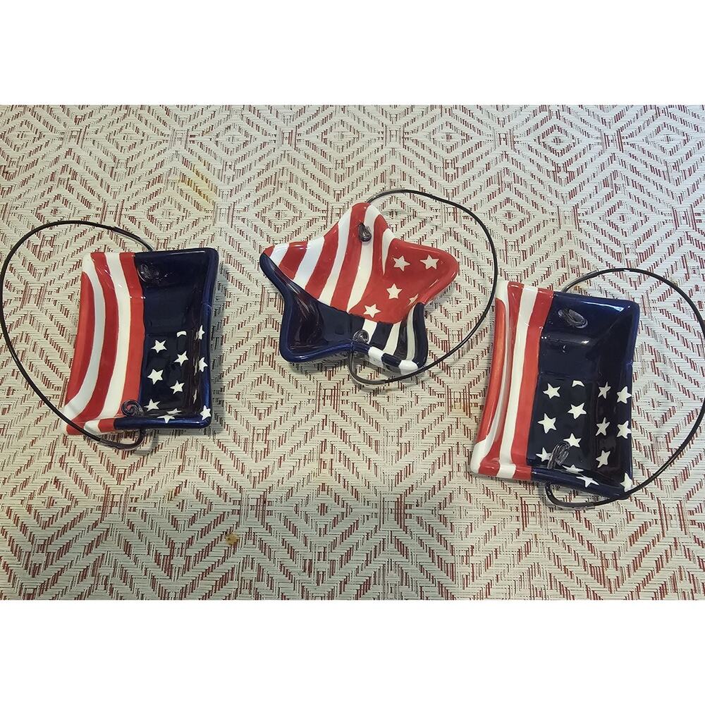 Patriotic Ceramic Serving Dishes Table Decor/ Hanging Decor Red White And Blue